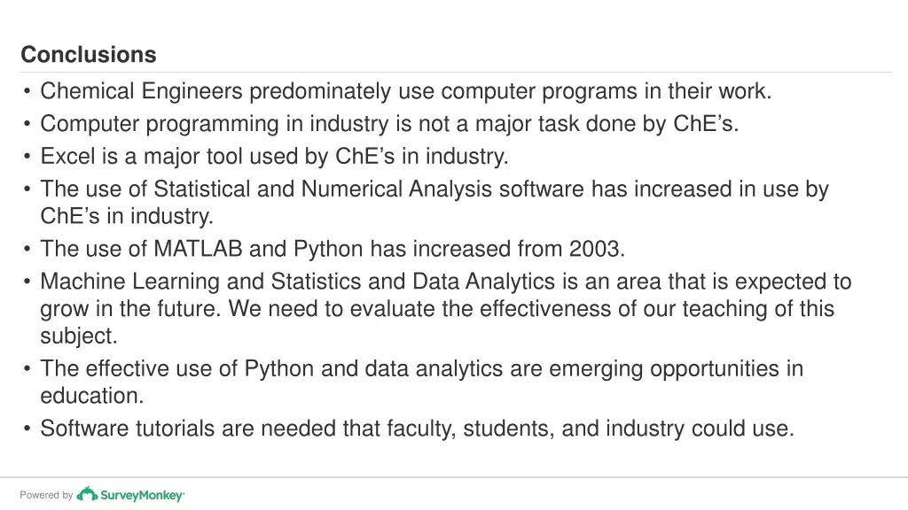 conclusions chemical engineers predominately