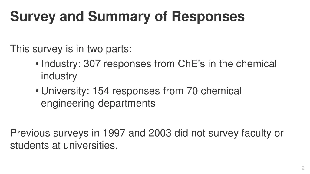 survey and summary of responses