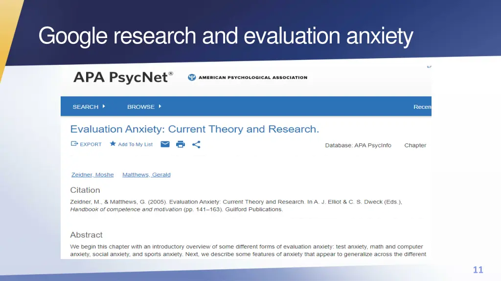 google research and evaluation anxiety