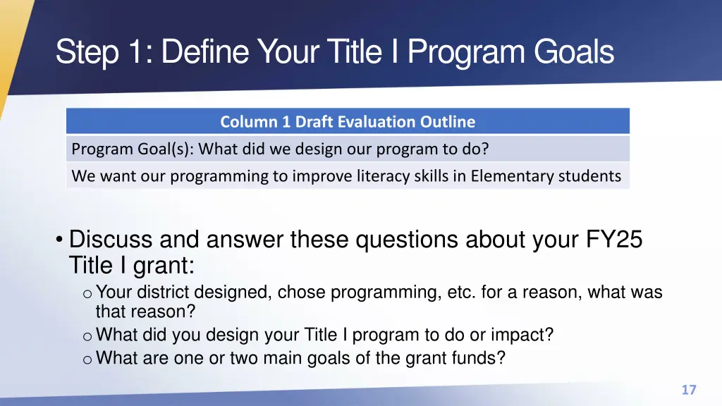 step 1 define your title i program goals
