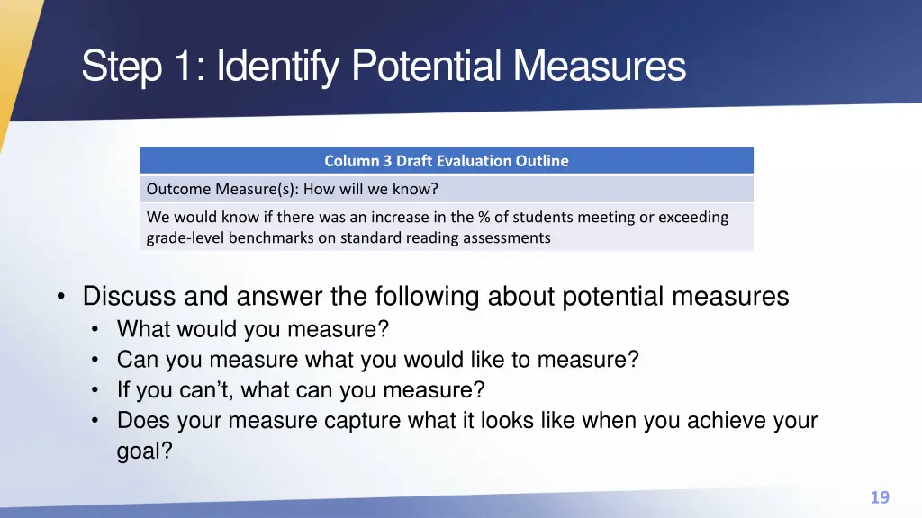 step 1 identify potential measures