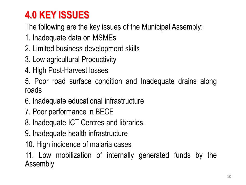 4 0 key issues the following are the key issues