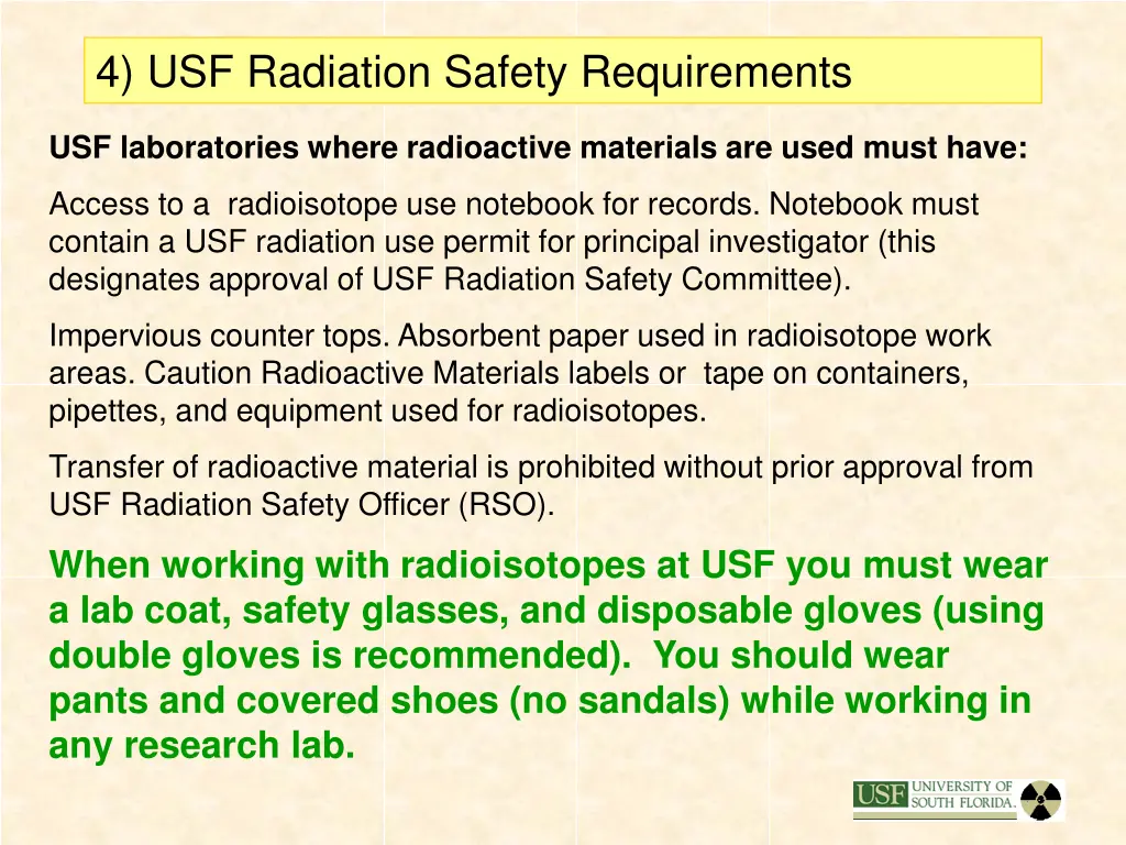 4 usf radiation safety requirements