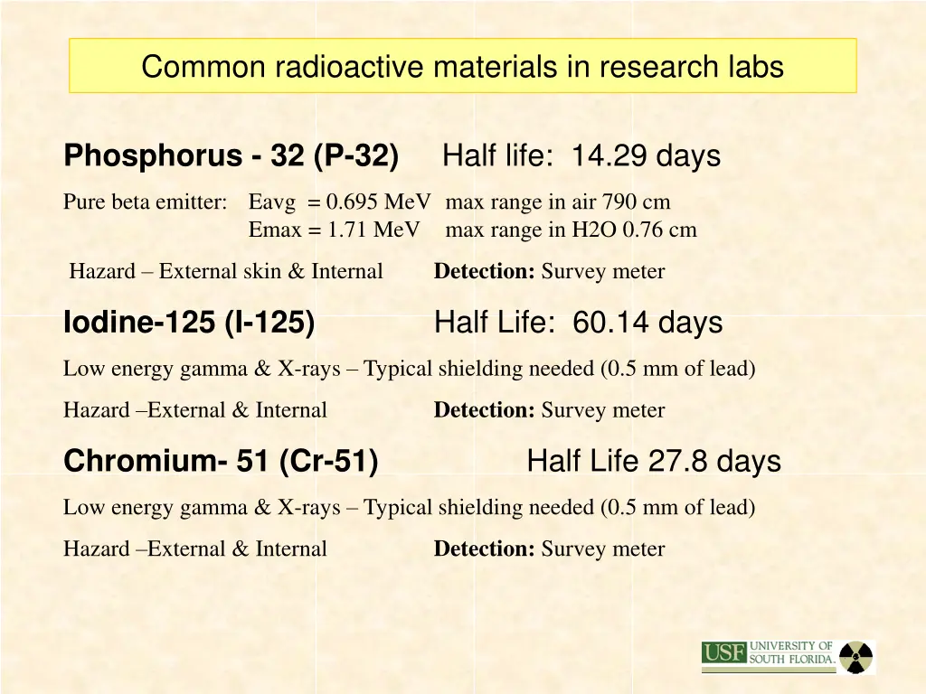 common radioactive materials in research labs