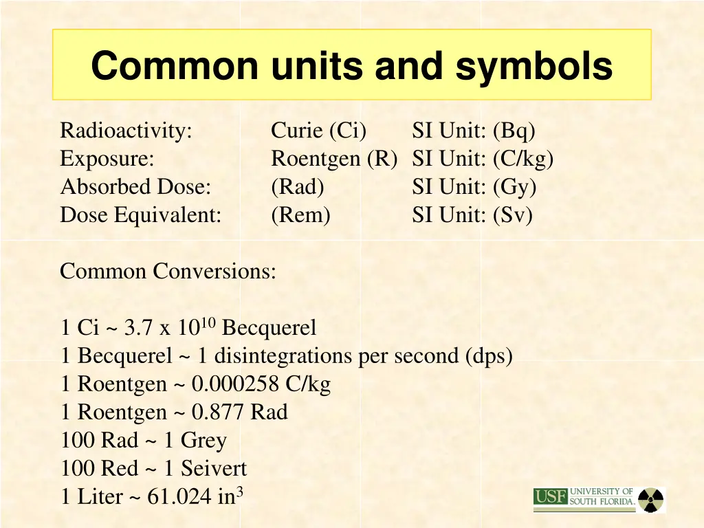 common units and symbols