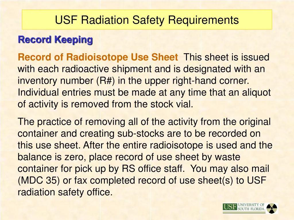 usf radiation safety requirements 2