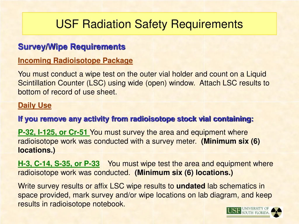usf radiation safety requirements