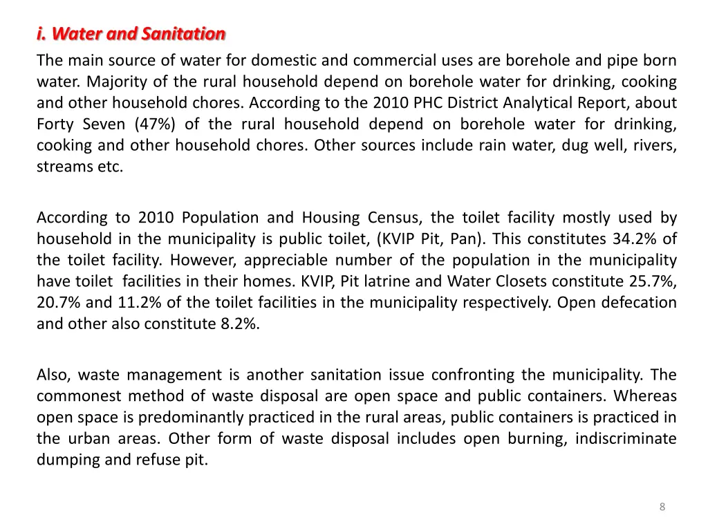 i water and sanitation the main source of water
