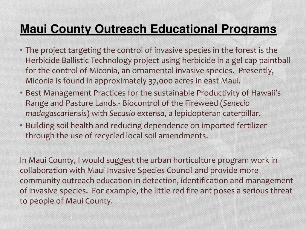 maui county outreach educational programs
