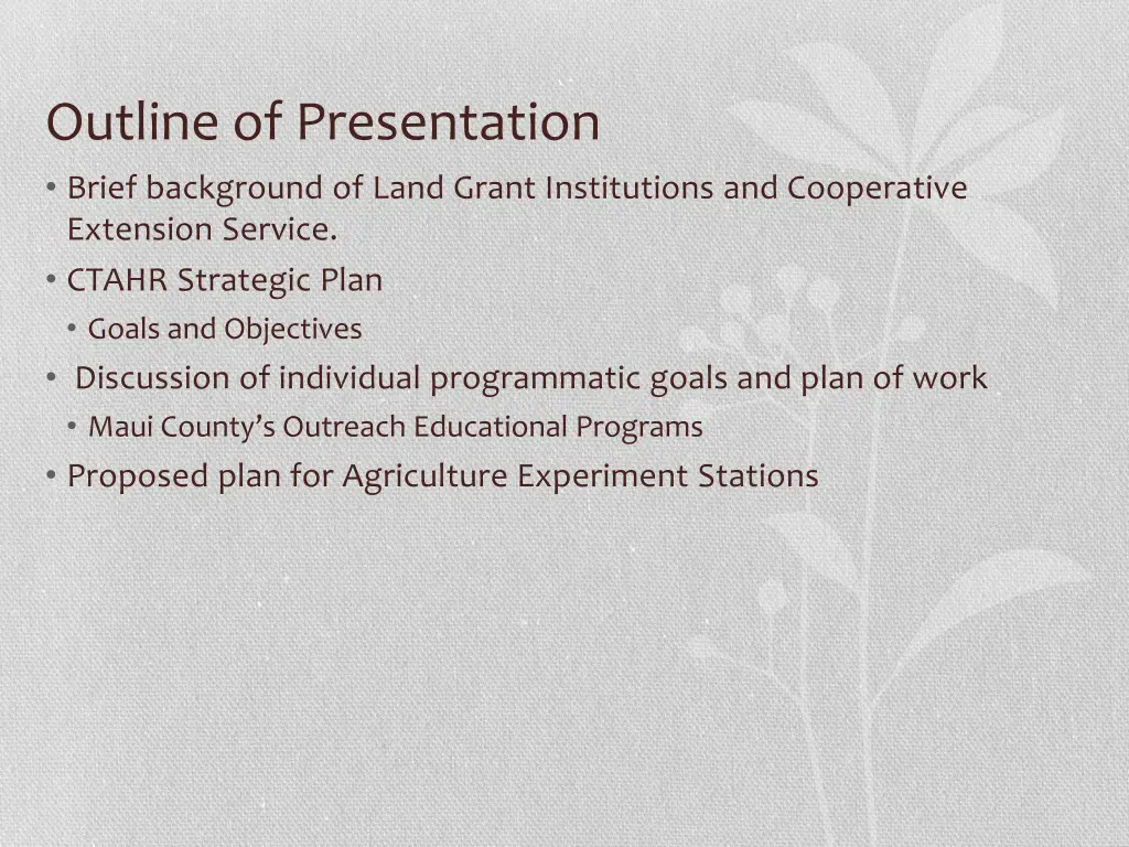 outline of presentation brief background of land