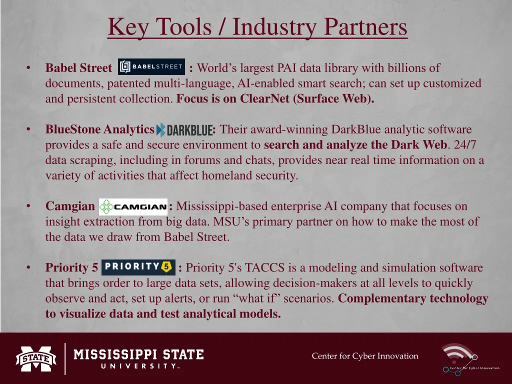 key tools industry partners