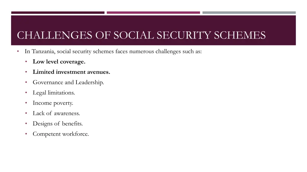 challenges of social security schemes