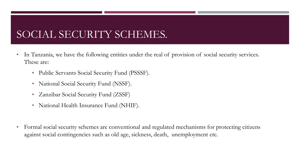 social security schemes