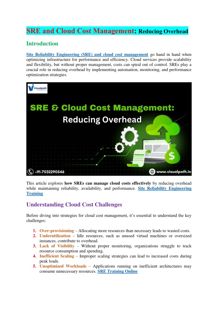 sre and cloud cost management reducing overhead