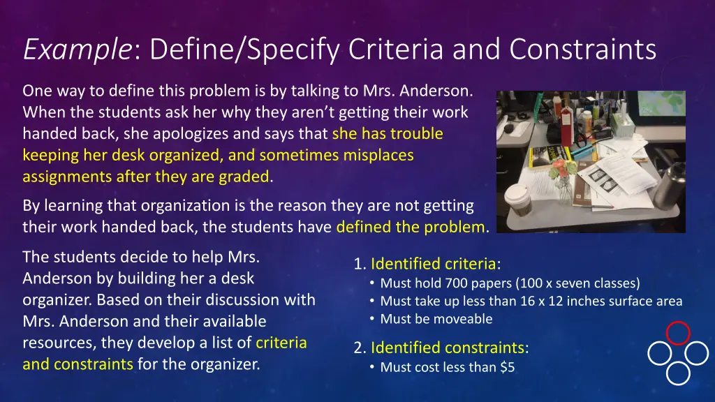 example define specify criteria and constraints