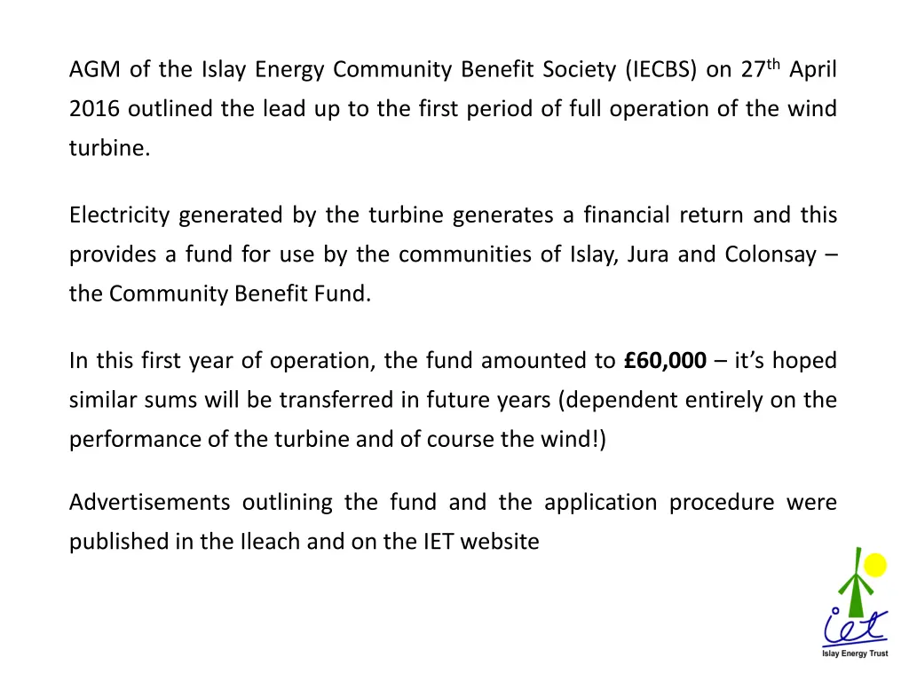 agm of the islay energy community benefit society