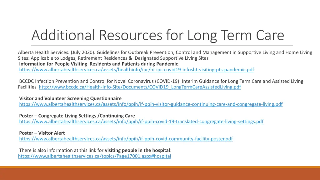 additional resources for long term care