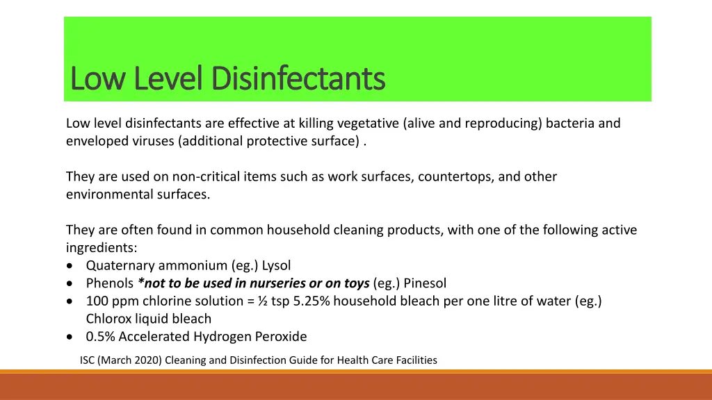low level disinfectants low level disinfectants