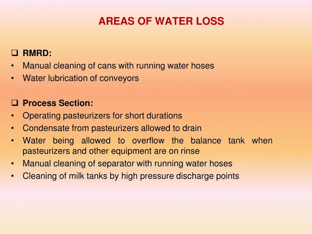 areas of water loss