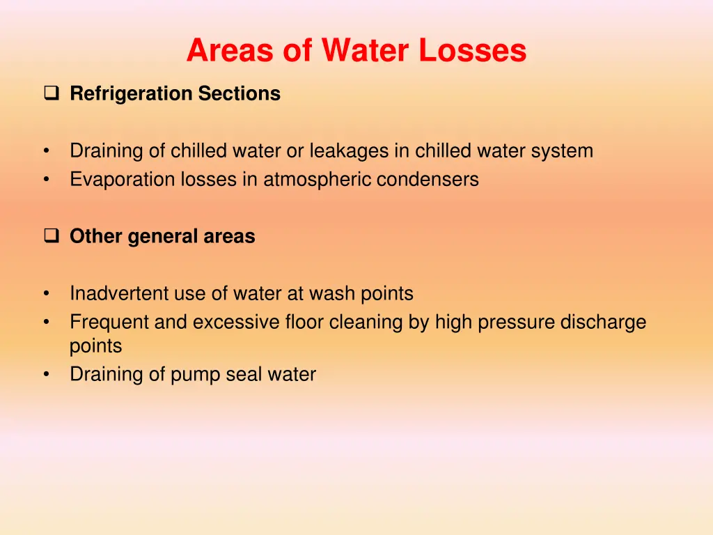 areas of water losses