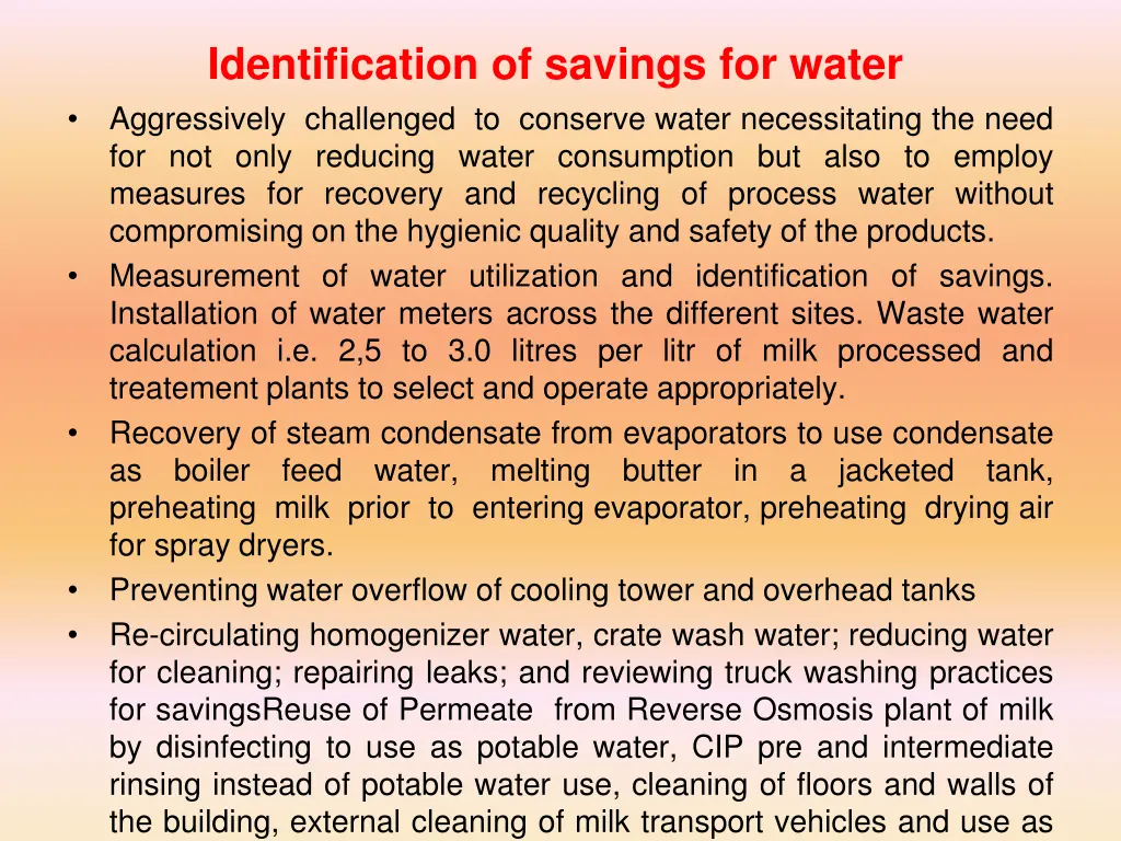 identification of savings for water aggressively