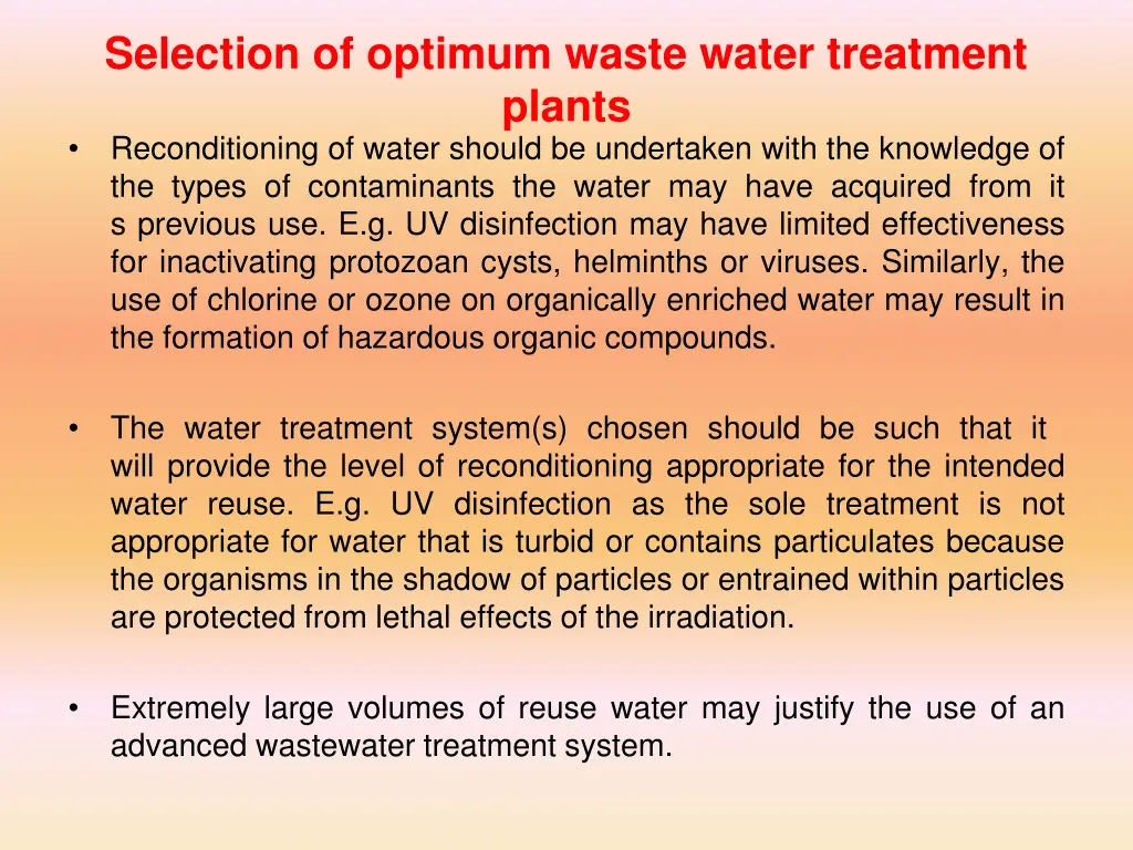 selection of optimum waste water treatment plants