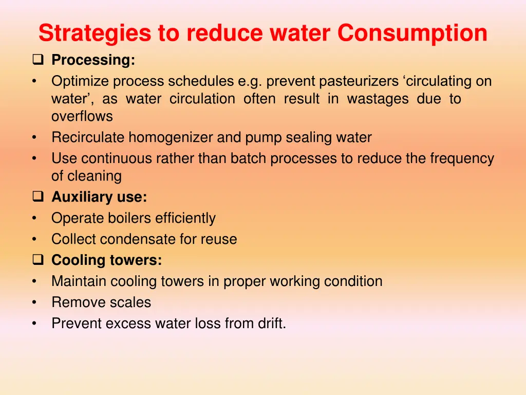 strategies to reduce water consumption processing