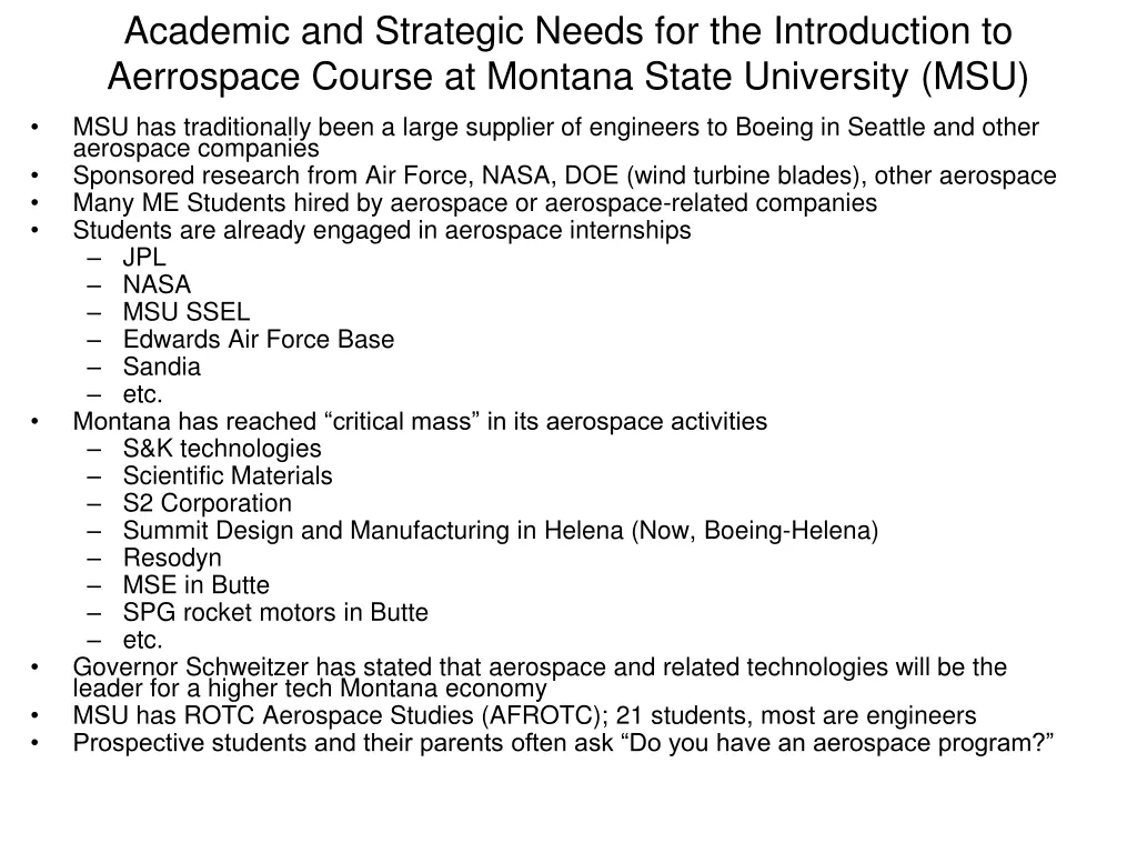 academic and strategic needs for the introduction