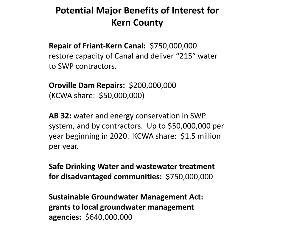 potential major benefits of interest for kern