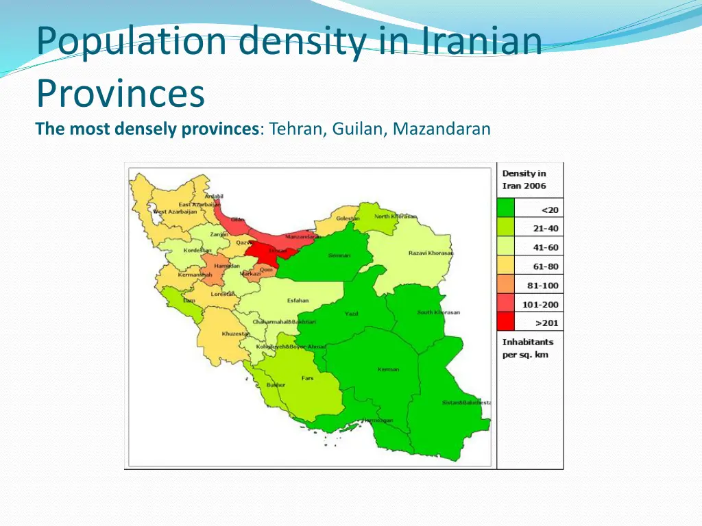 population density in iranian provinces the most