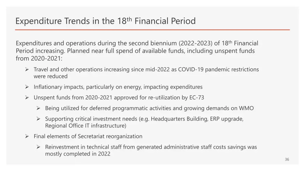 expenditure trends in the 18 th financial period