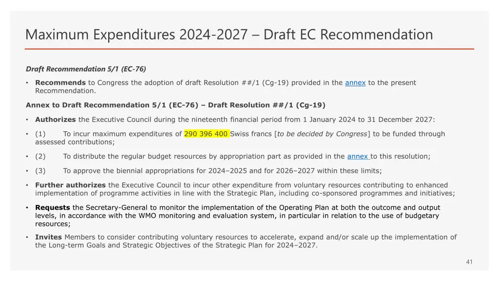 maximum expenditures 2024 2027 draft
