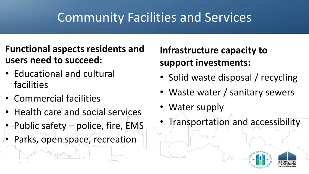 community facilities and services
