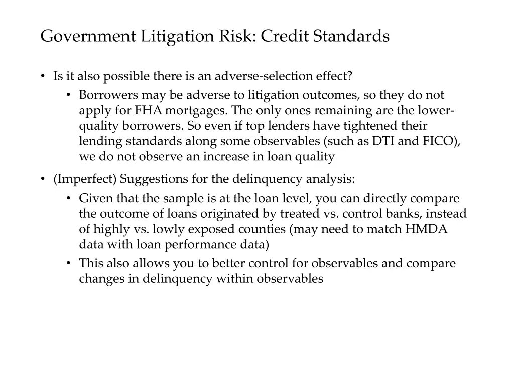 government litigation risk credit standards 1