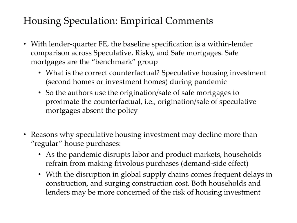 housing speculation empirical comments