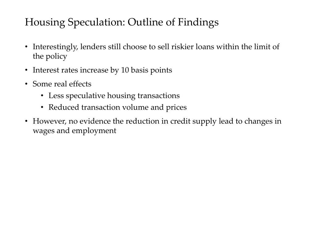 housing speculation outline of findings 1