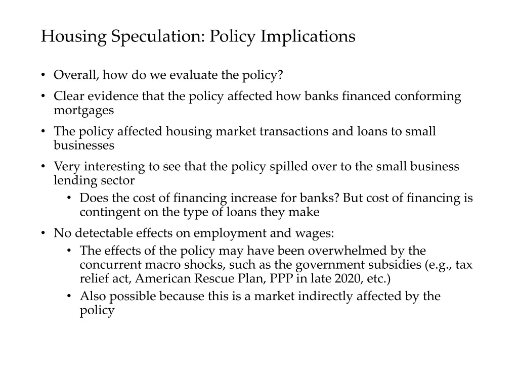 housing speculation policy implications