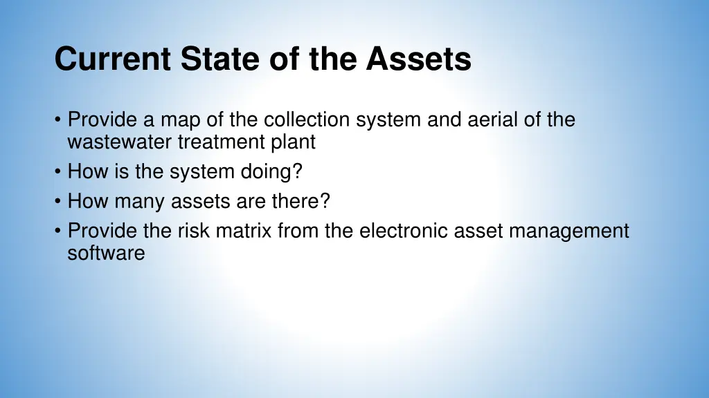 current state of the assets