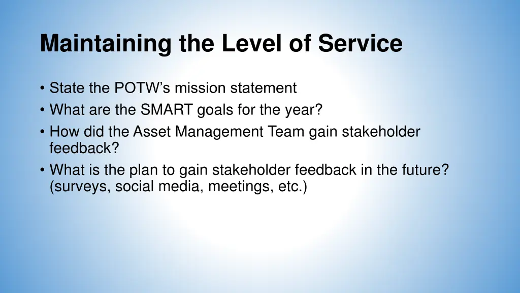 maintaining the level of service