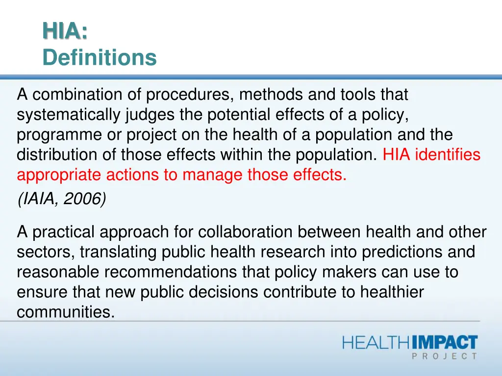 hia definitions