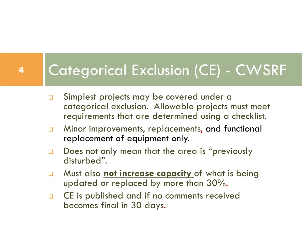 categorical exclusion ce cwsrf