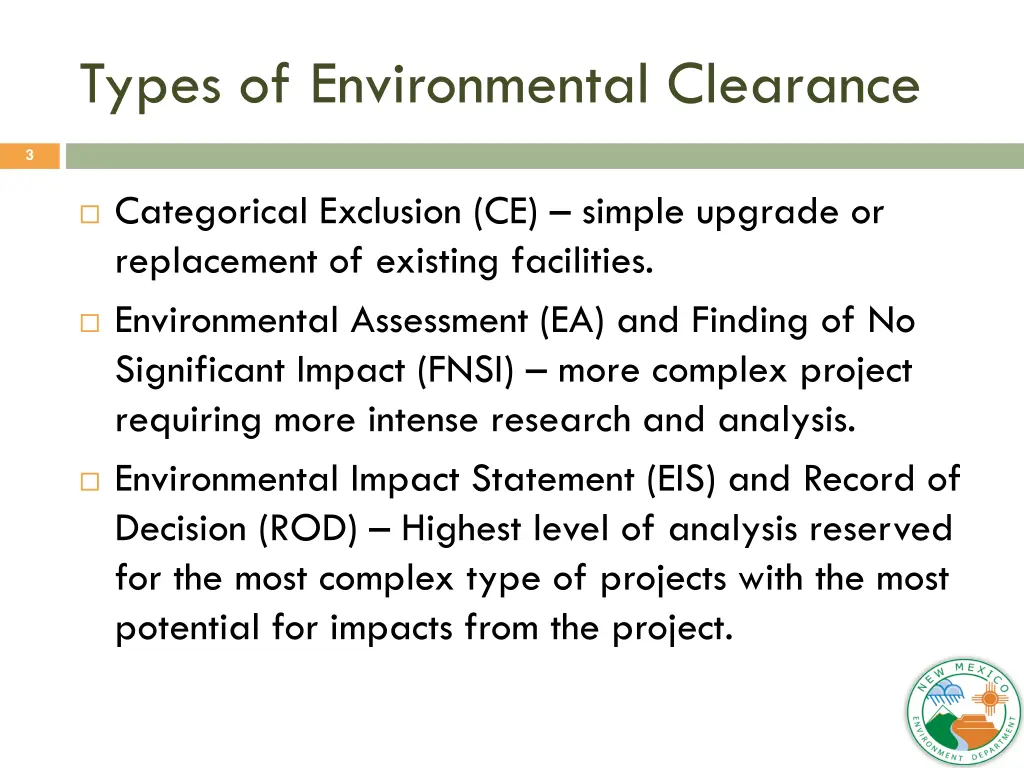 types of environmental clearance