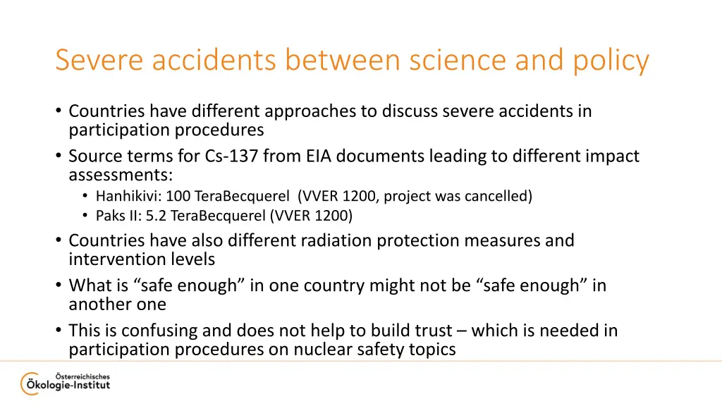 severe accidents between science and policy