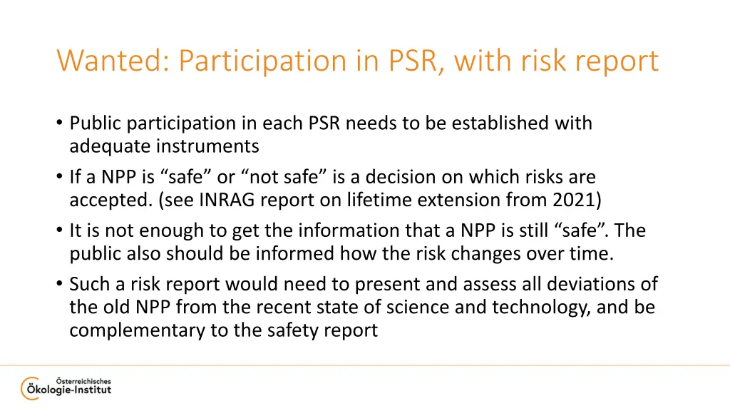 wanted participation in psr with risk report