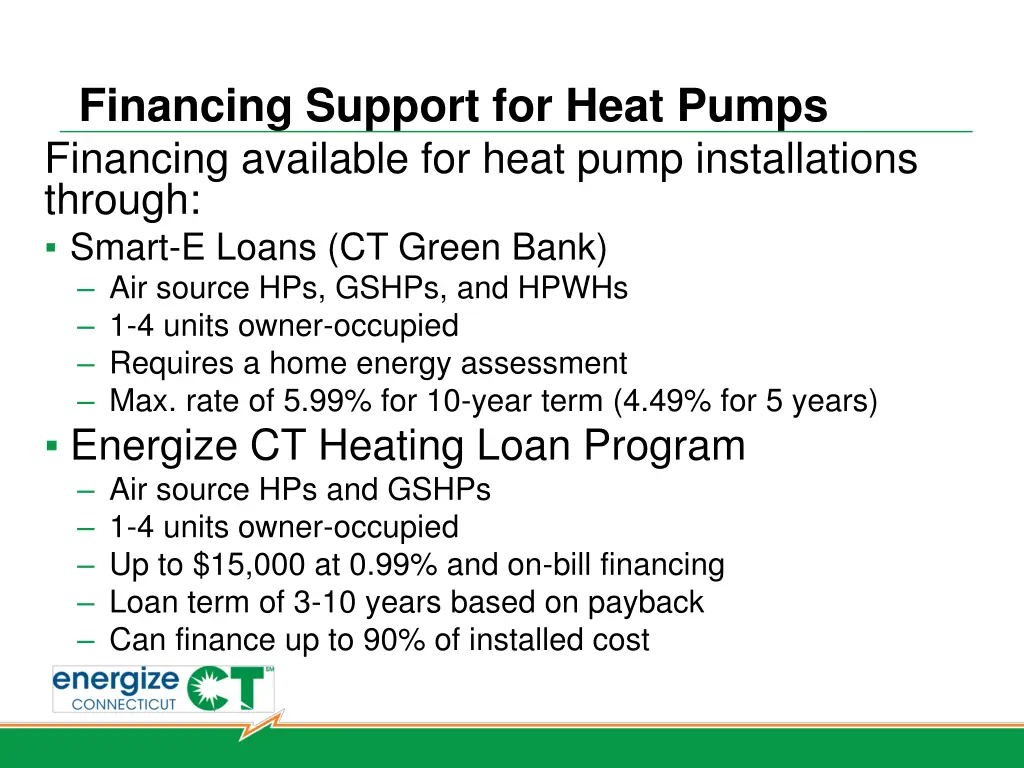 financing support for heat pumps financing
