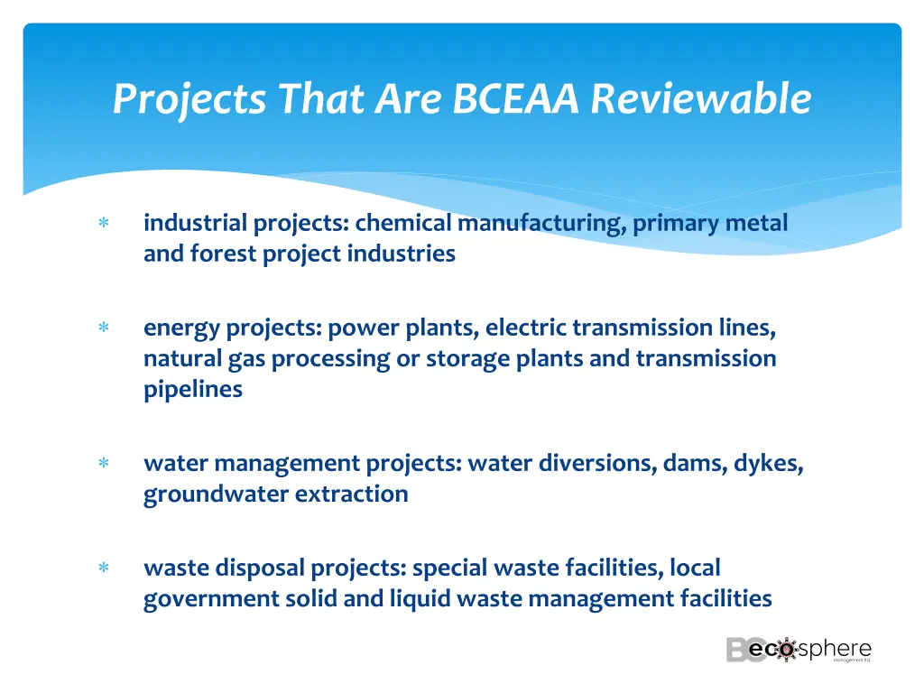 projects that are bceaa reviewable