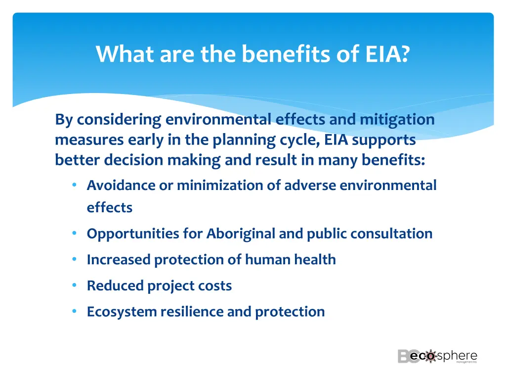 what are the benefits of eia