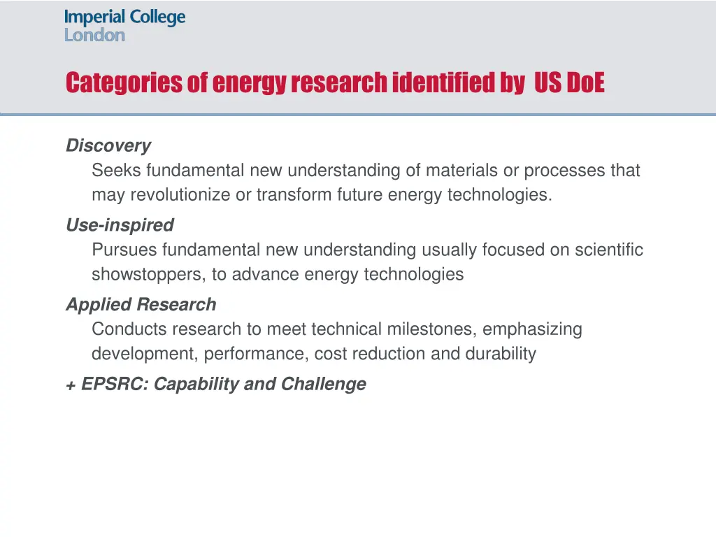 categories of energy research identified by us doe