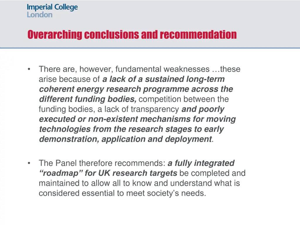 overarching conclusions and recommendation