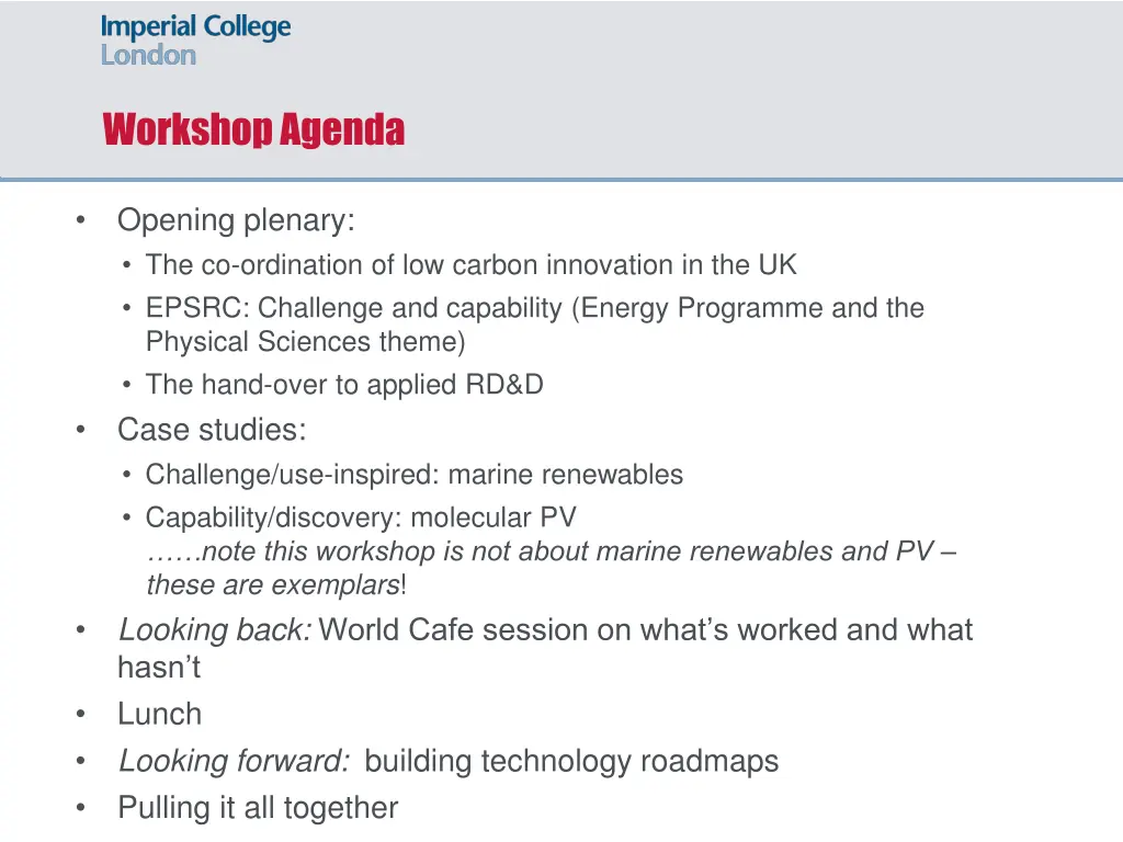 workshop agenda